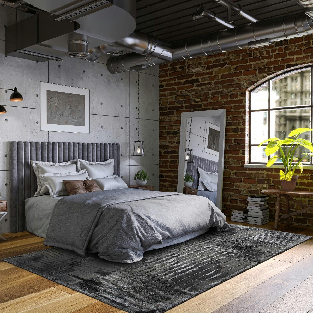 BORGES - Tapis graphique effet brume gris 160x230