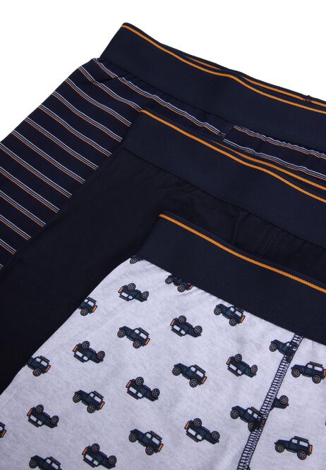 Mens 3pk Navy Car Print Hipster Stretch Trunks