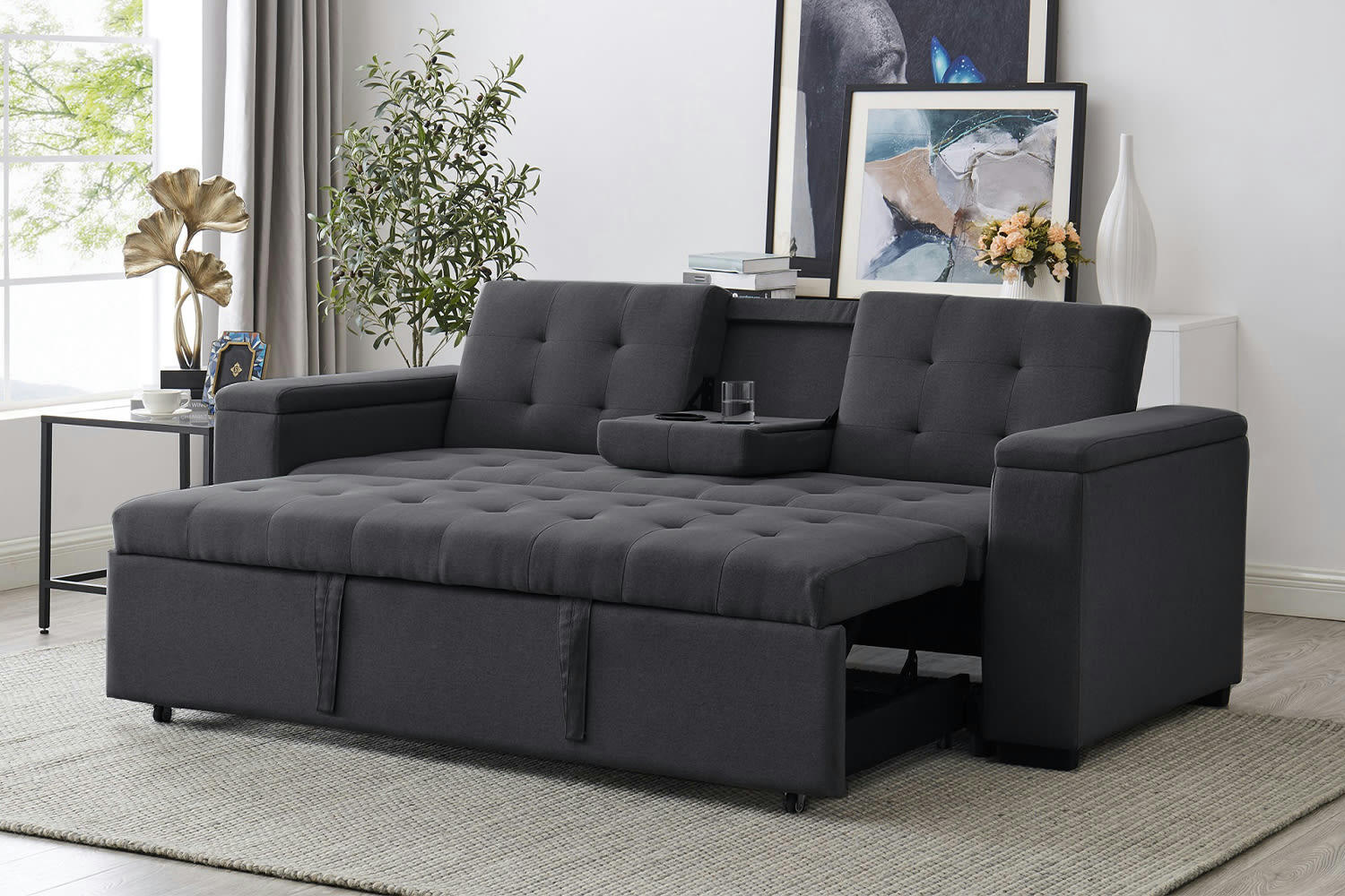 NOHO - Canapé convertible 3 places en tissu gris foncé