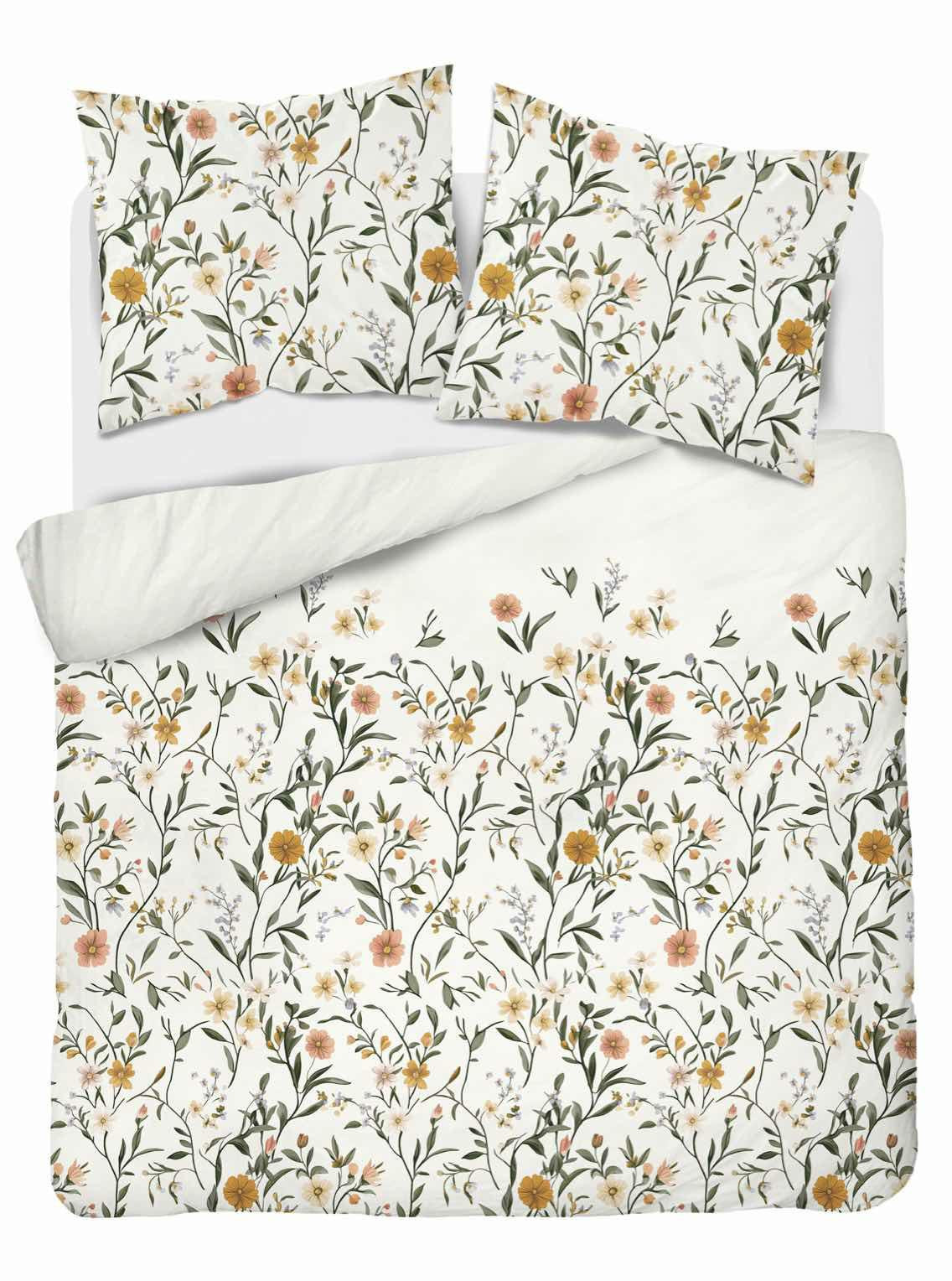 Pościel satynowa 220x200 biała drobne kwiaty – 5538 A – Home Elegance