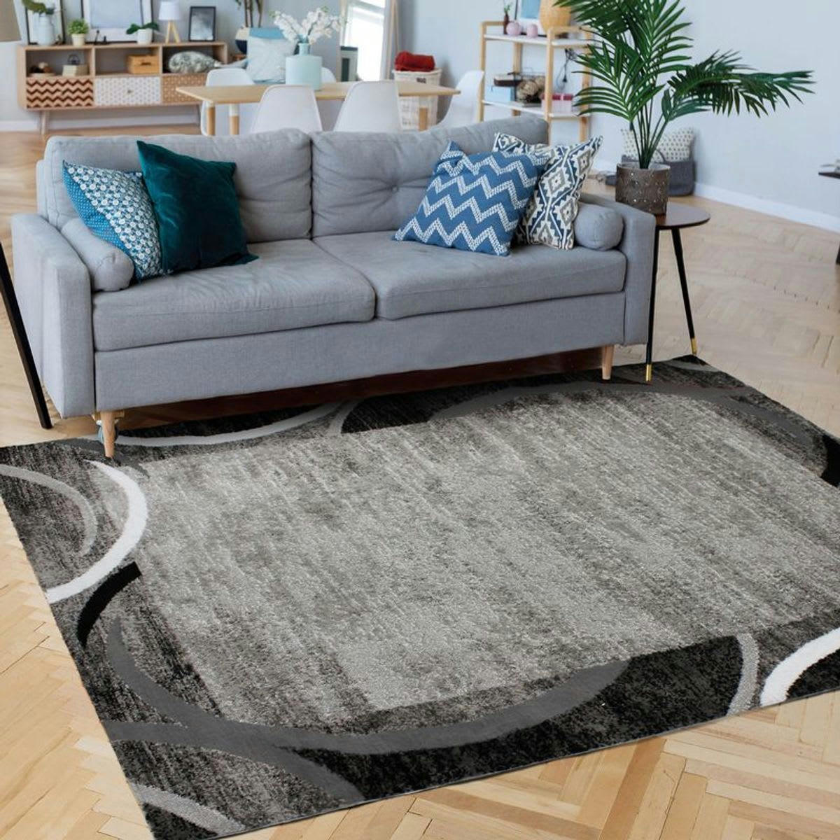 METRO - Tapis vintage à encadré motifs abstraits gris 160x230