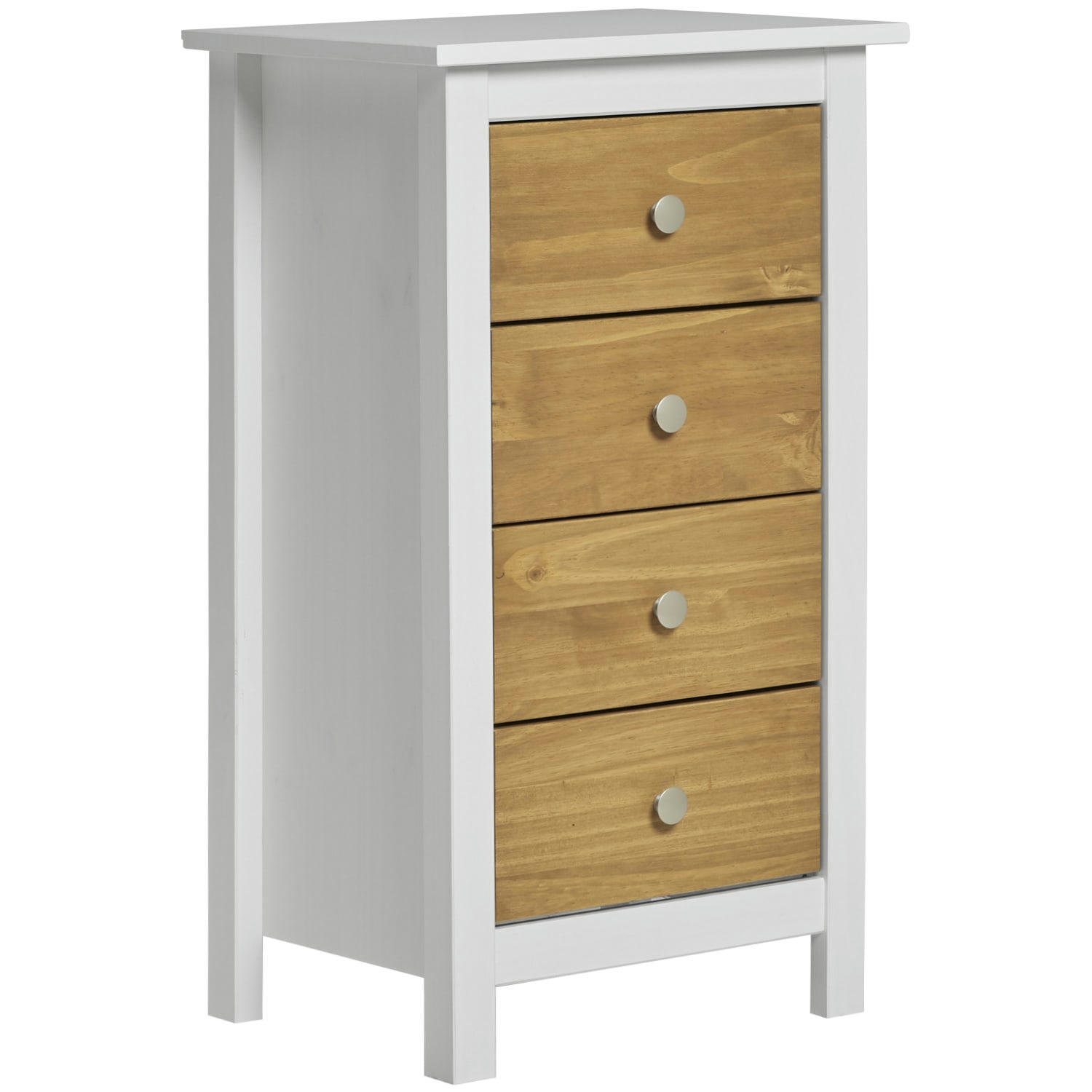 BONNIE - Chiffonnier blanc 4 tiroirs, fabriqué en bois de pin massif