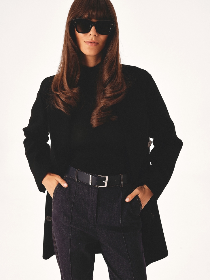 Minimalist navy blue belt with silver buckle