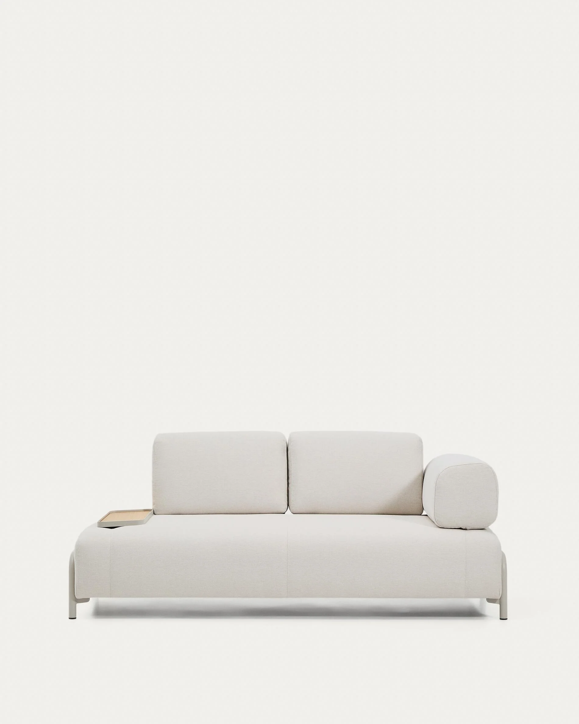 Compo 2-seater sofa in ecru chenille, small oak veneer tray table and beige metal frame 200 cm FSC Mix Credit