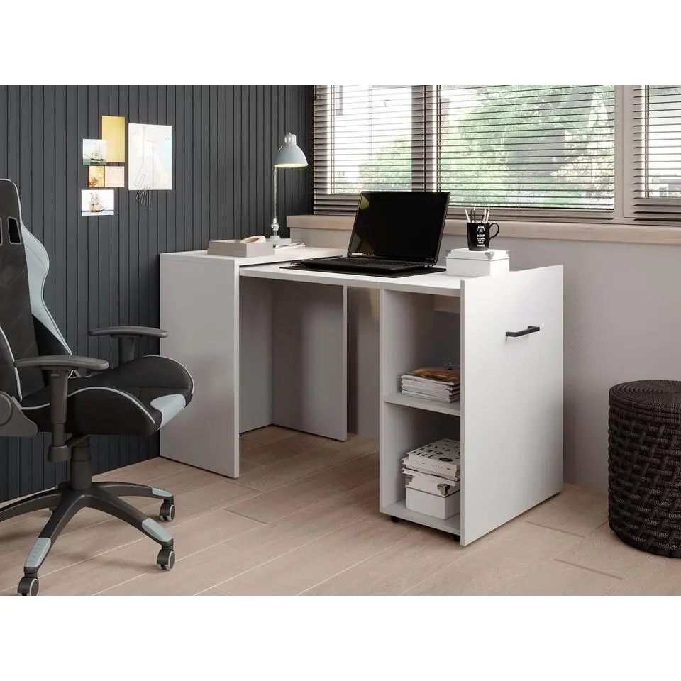 Meubella - Bureau Dice - Wit - Uitklapbaar - 132 cm