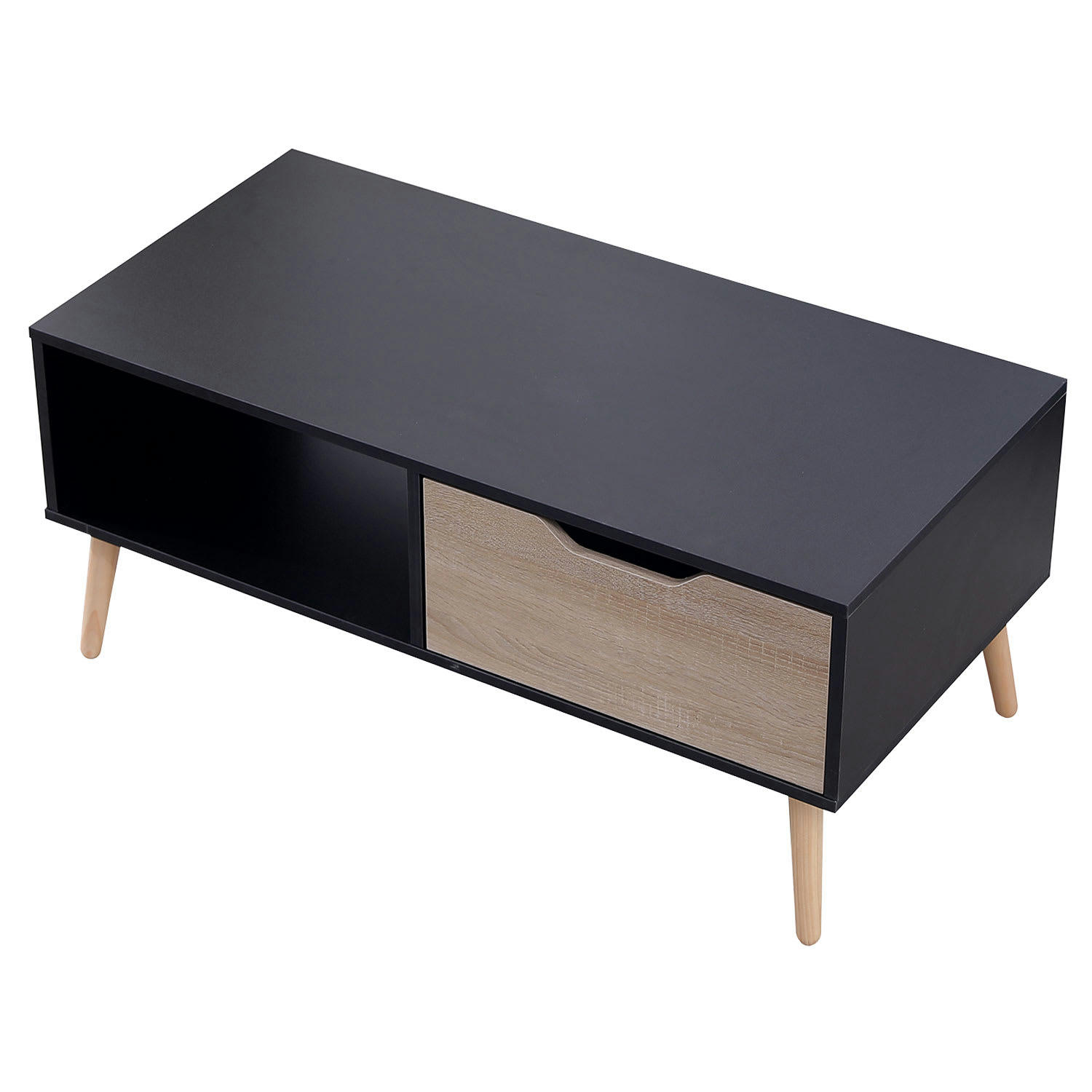FREJA - Table basse style scandinave noire avec tiroir