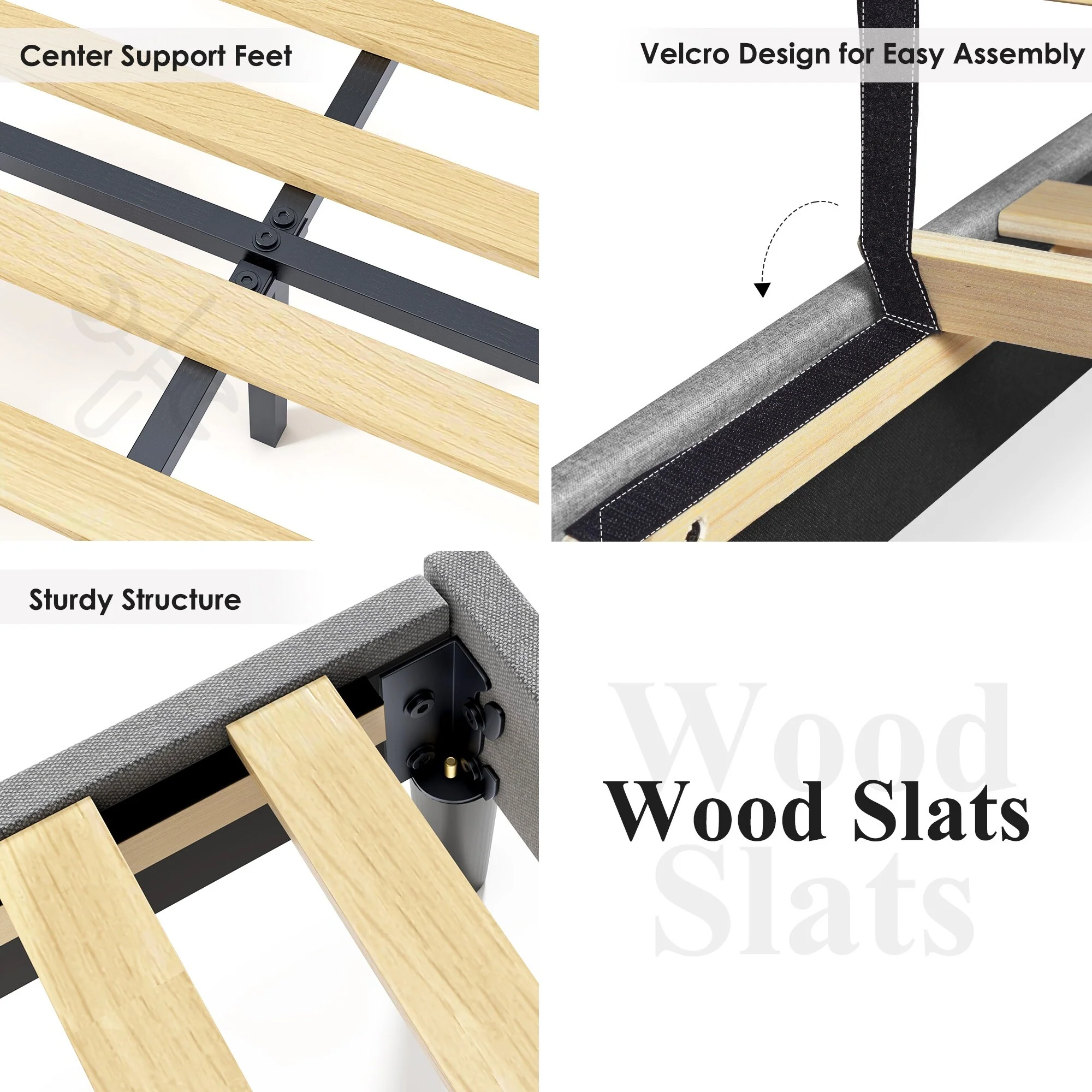 Twin Size Platform Bed Frame with Upholstered Headboard, Durable Metal and Wood Construction