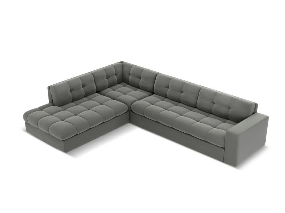 JUSTIN - Canapé d'angle 5 places en velours gris clair