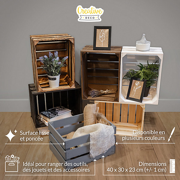 Creative Deco Caisse en Bois Wengé 40 x 30 x 23 cm - Caisse Rangement Bois - Caisse en Bois Vintage - Cagette Bois Deco