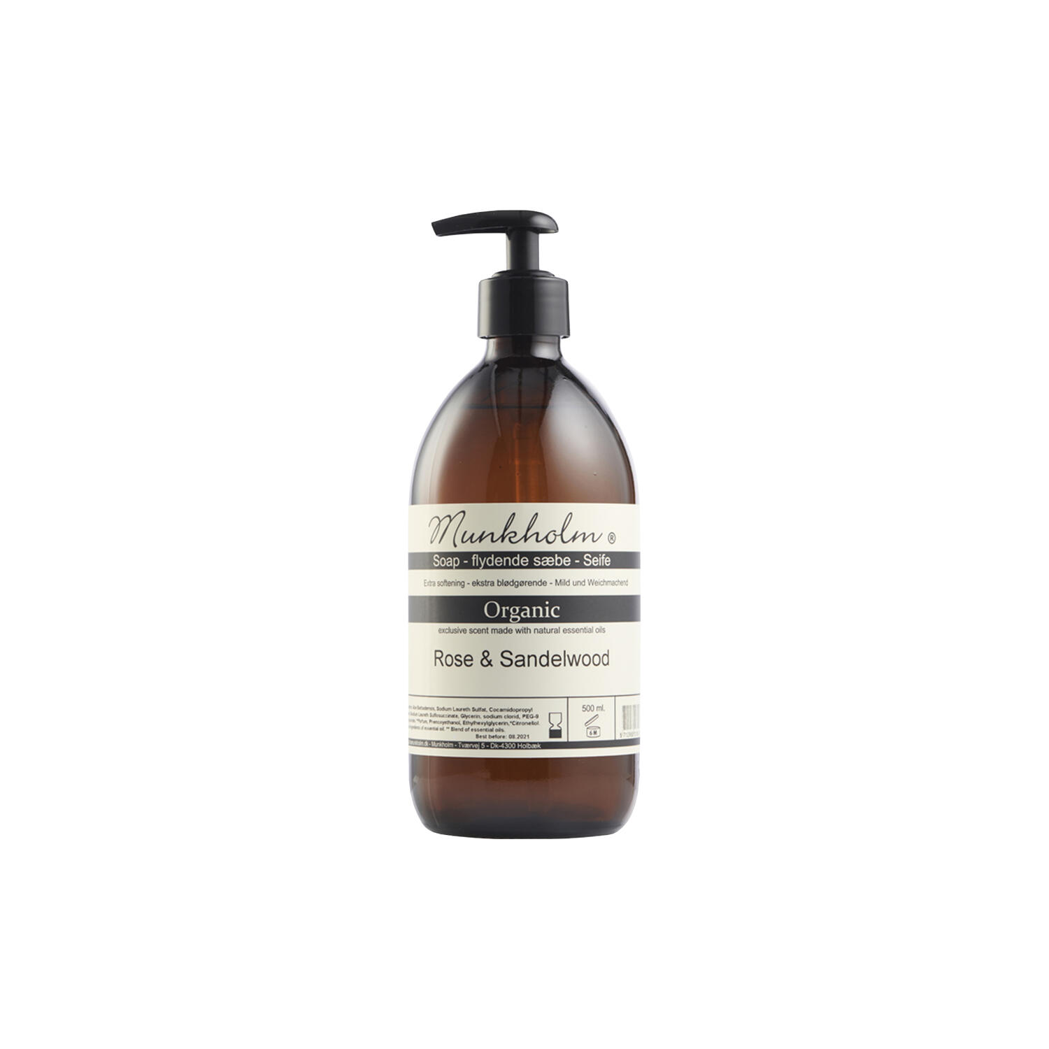 økologisk flydende s&aelig;be, rose & sandalwood