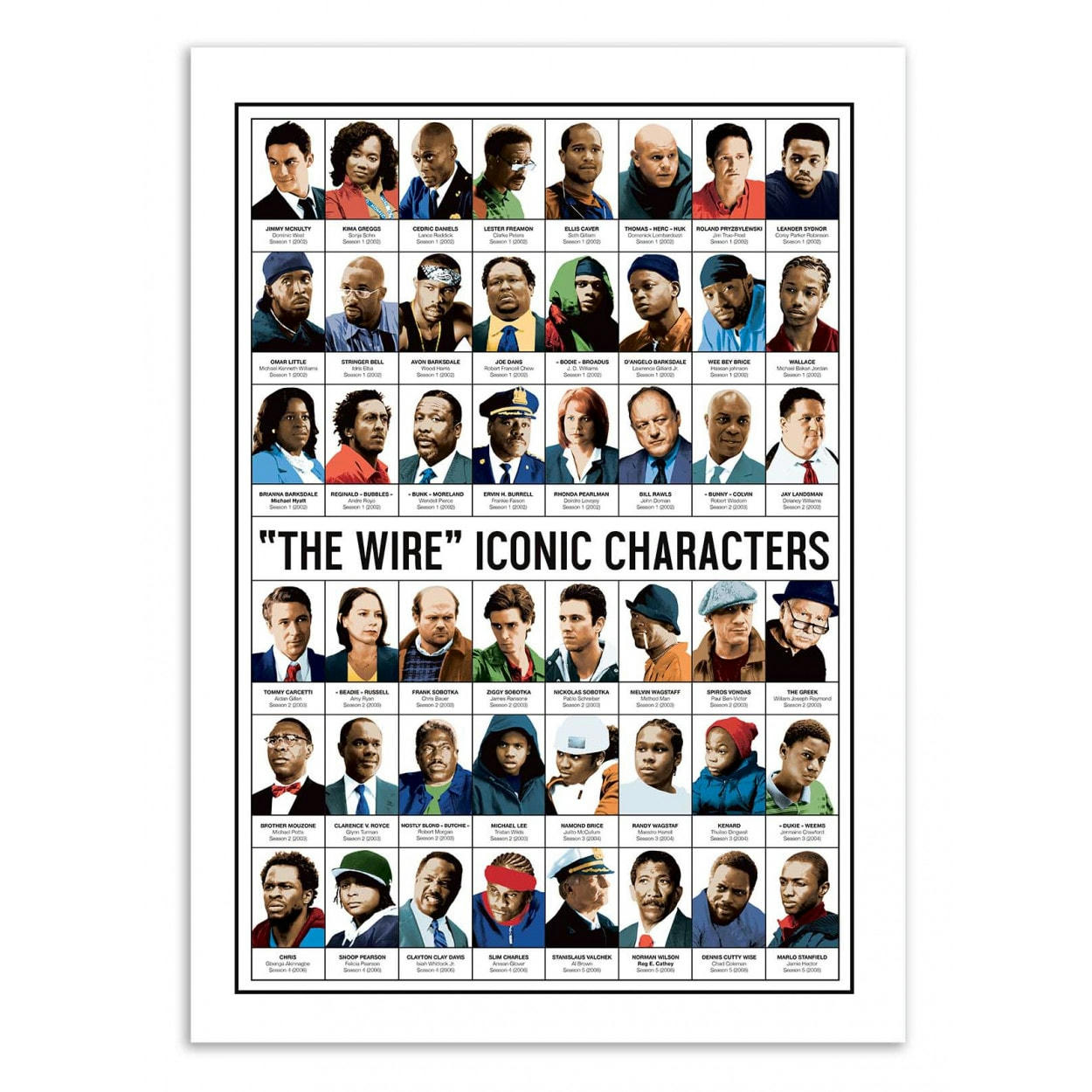 OLIVIER BOURDEREAU - THE WIRE CHARACTERS - Affiche d'art avec Cadre bois noir - 50 x 70 cm