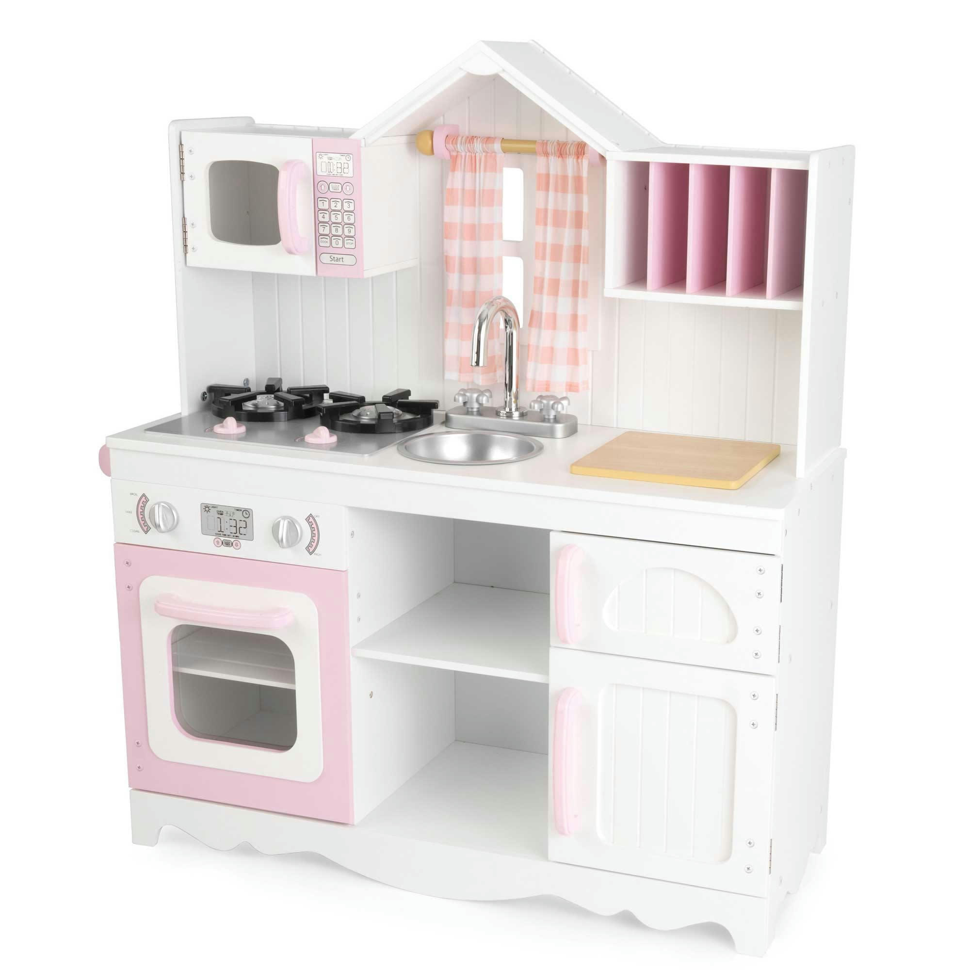 - Cuisine pour enfants campagnarde en bois rose en blanc