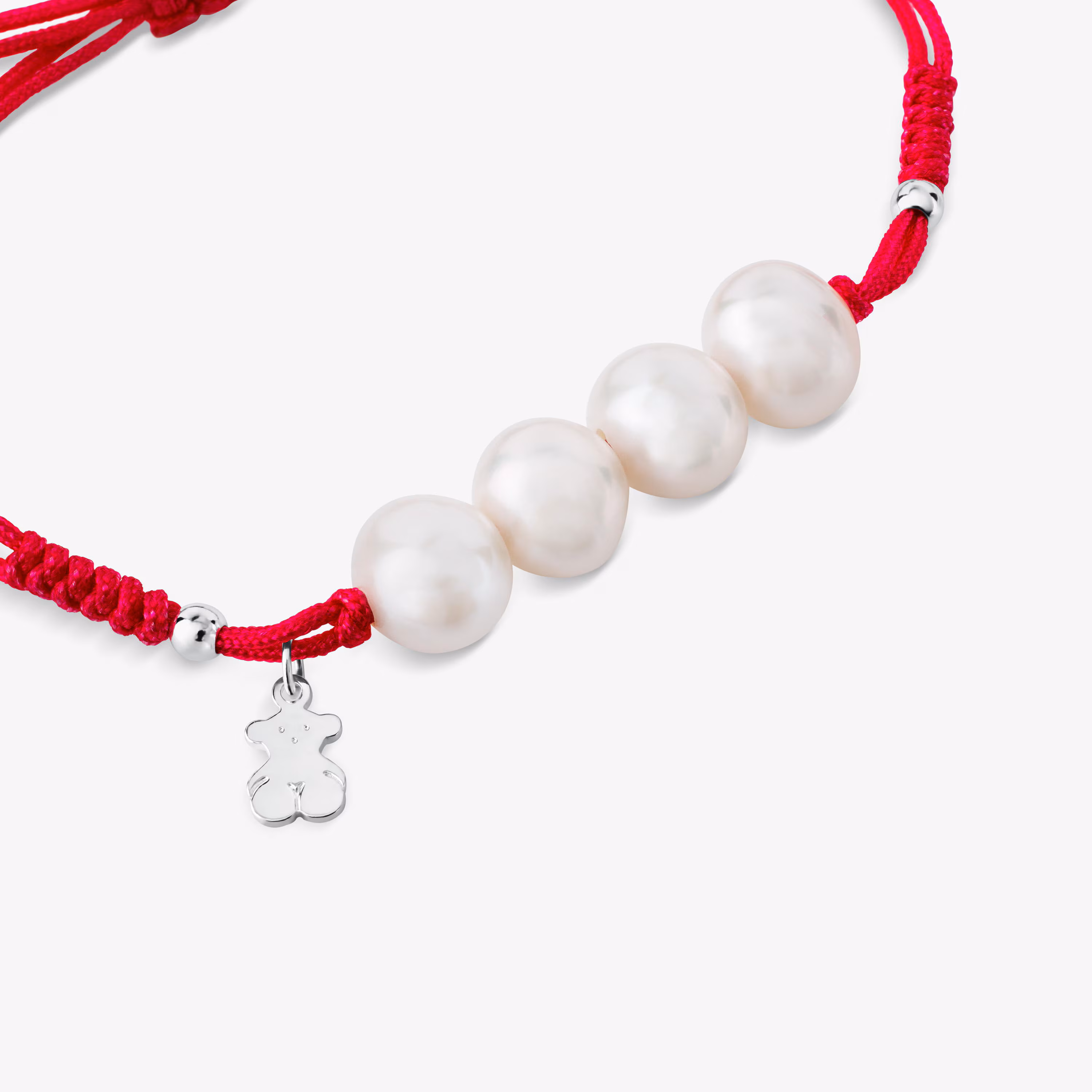 Pulsera de cordón fucsia, plata y perlas TOUS Pearls