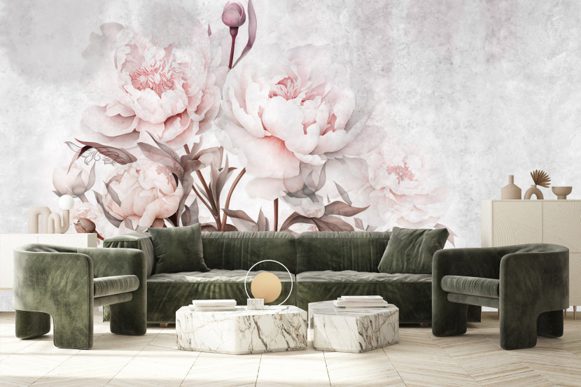 Fototapeta Do Sypialni Różowe Peonie Na Betonie 90x60cm
