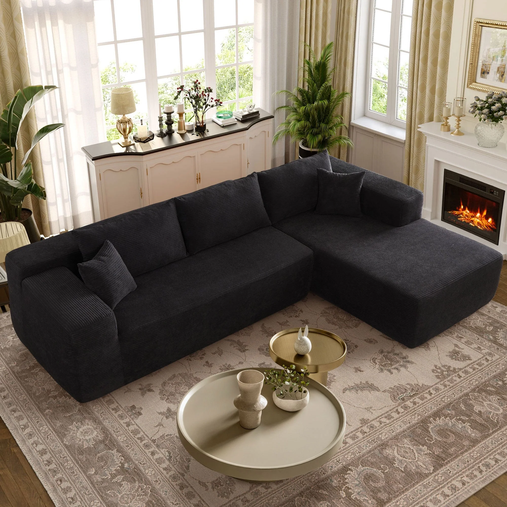 OVIOS Pit Stripes No Assembly Required Chaise Sofa