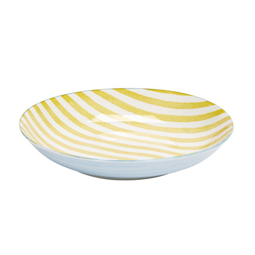 Saladier bas en porcelaine rayures jaunes et blanches Ø25,5xH4,6cm