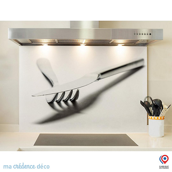 Crédence cuisine fond de hotte Couverts 2 - Verre trempé - L 90 cm x H 70 cm - MaCrédenceDéco