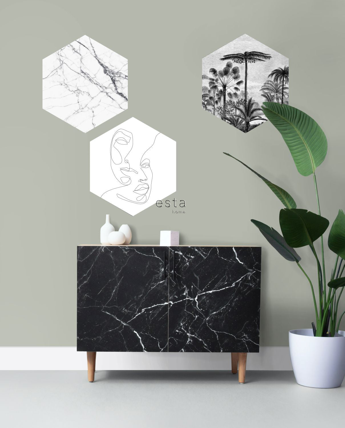 ESTAhome muursticker marmer zwart wit - 70 x 81 cm - 159002