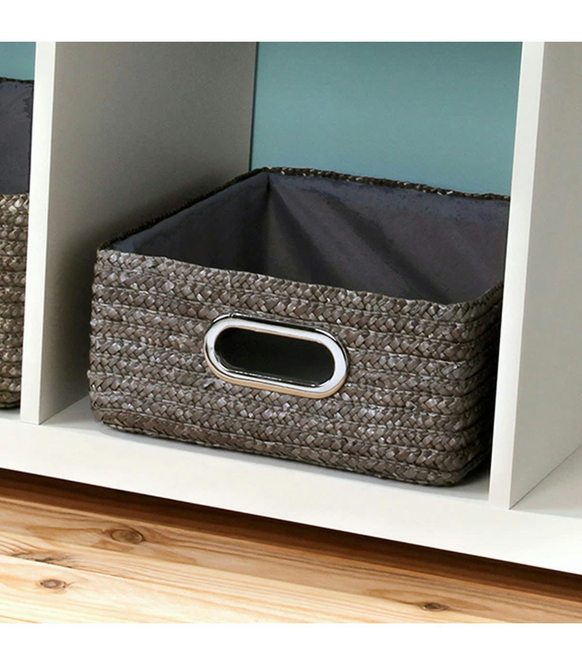 - Tiroir en paille tressé gris métal - L33cmxl28cmxH13cm