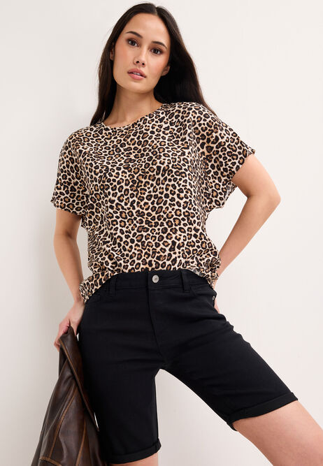 Womens Brown Animal Extended Sleeve Top