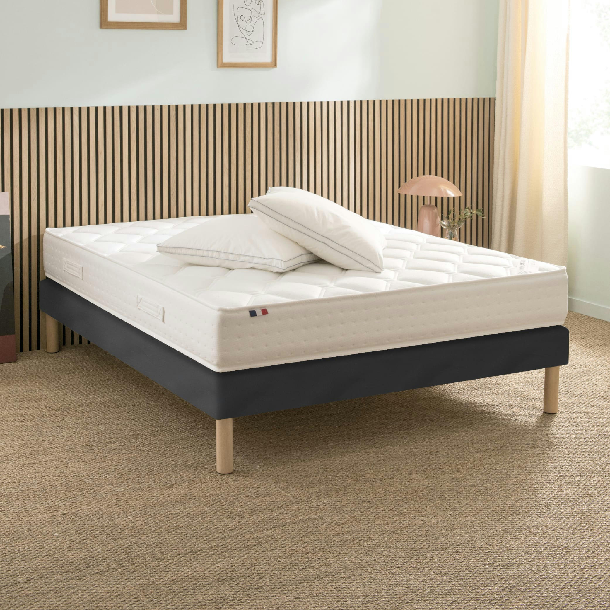 LUXE SIMILICUIR - Sommier similicuir gris anthracite 140x200 cm