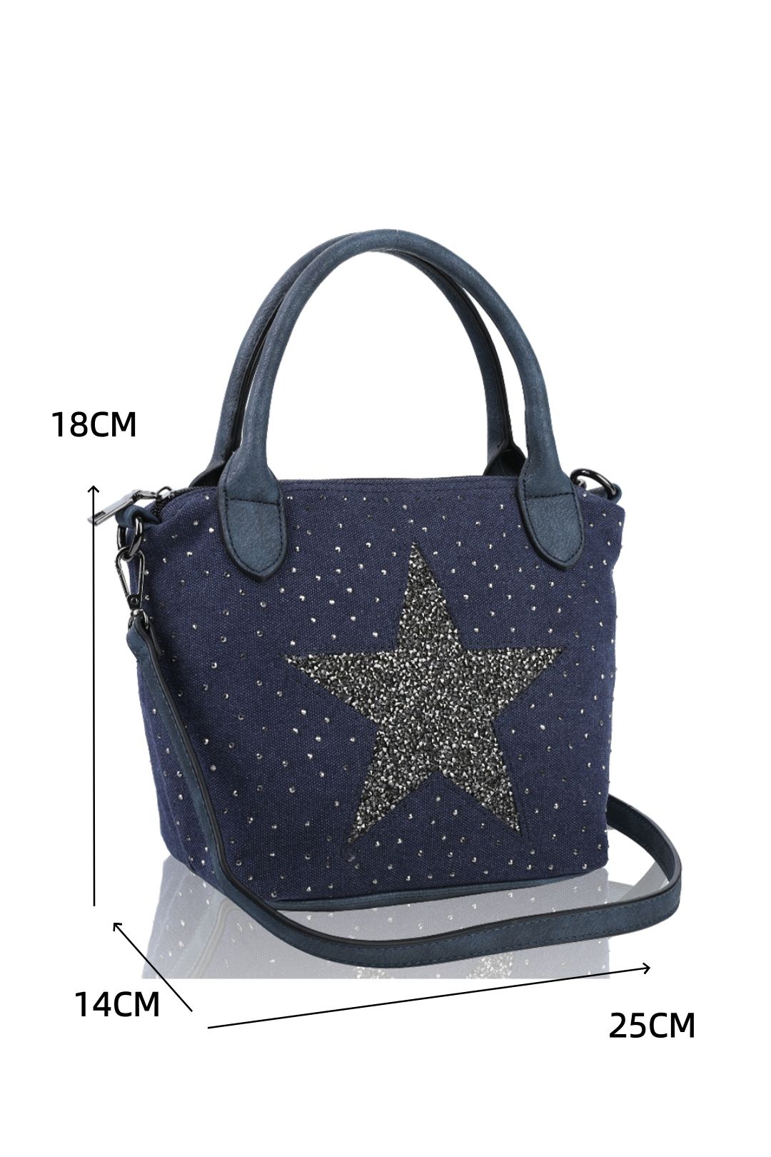 Fontanella Fashion Star Glitter Canvas Top Handle Mini Tote Bag With Detachable Strap