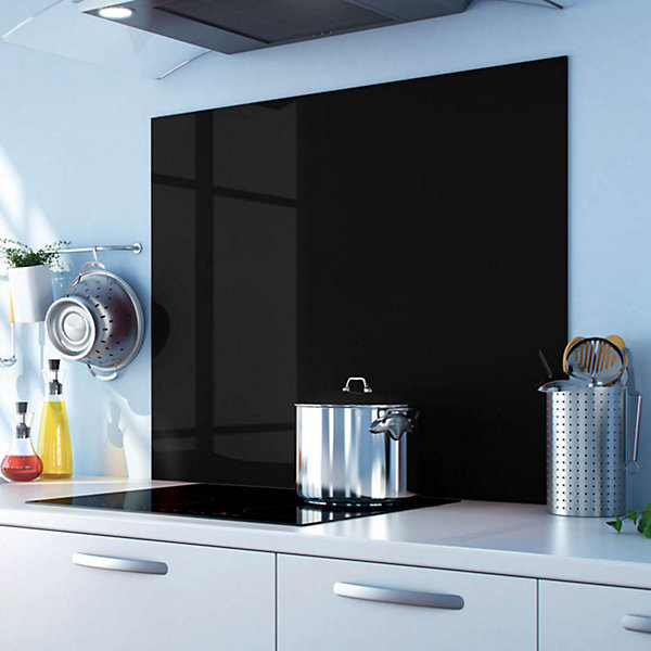 Crédence cuisine fond de hotte verre brillant - Noir l 90 x H 50 cm