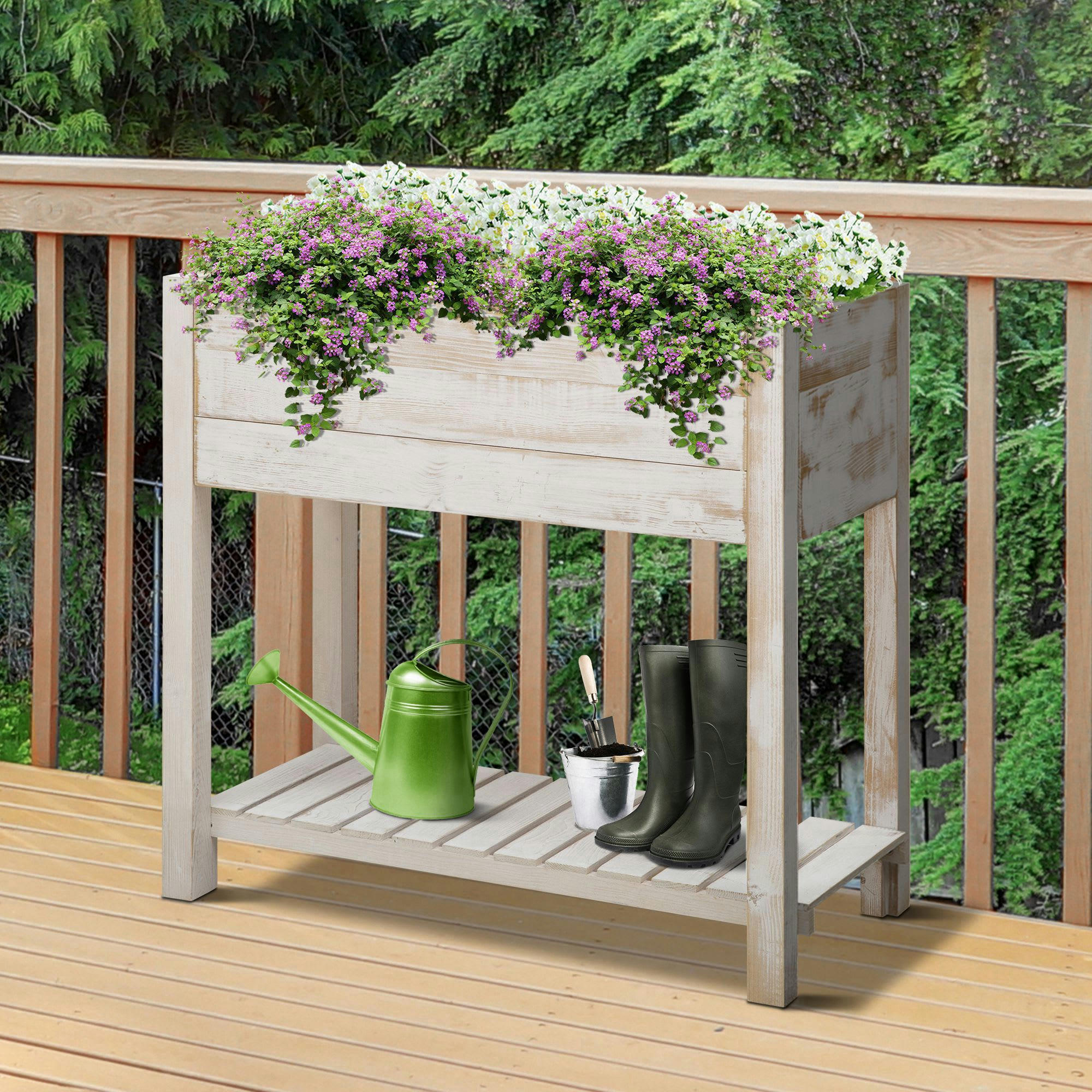 - Jardinière sur pieds potager bois sapin blanc effet vieilli