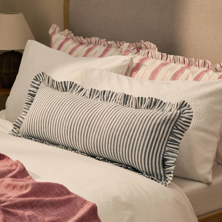 Habitat Long Stripe Ruffle Cushion - Charcoal - 80x30cm