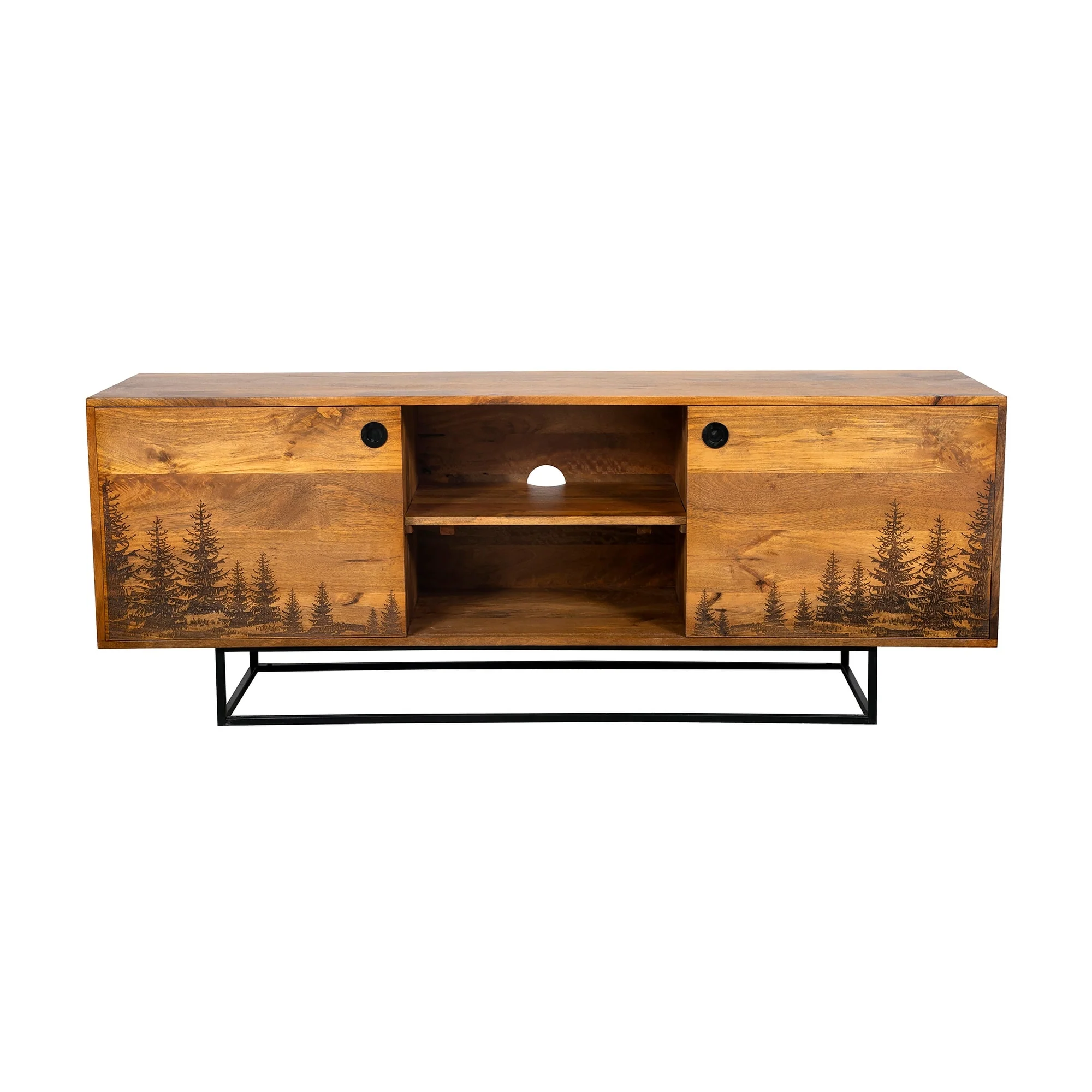 Porter Designs Cascade Transitional Solid Mango Wood TV Stand, Natural