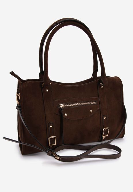 Womens Chocolate Brown Faux Suede Tote Bag