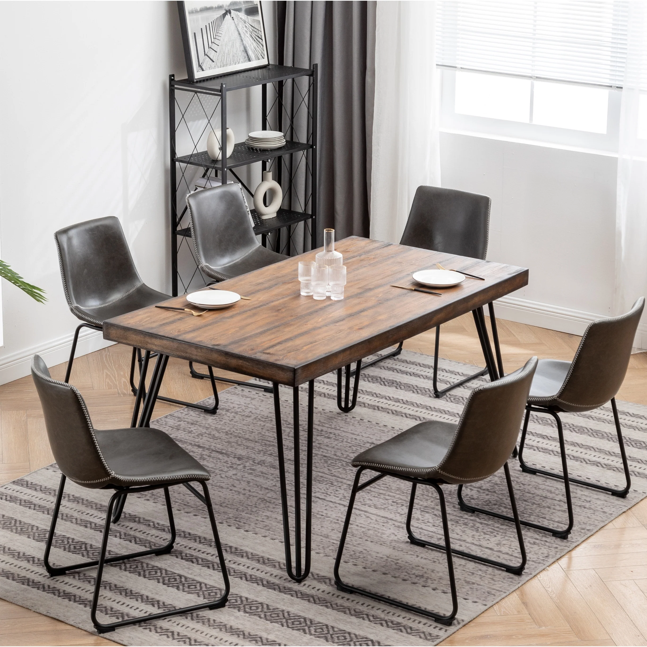 Roundhill Furniture Aryven Industrial 7-Piece Dining Set