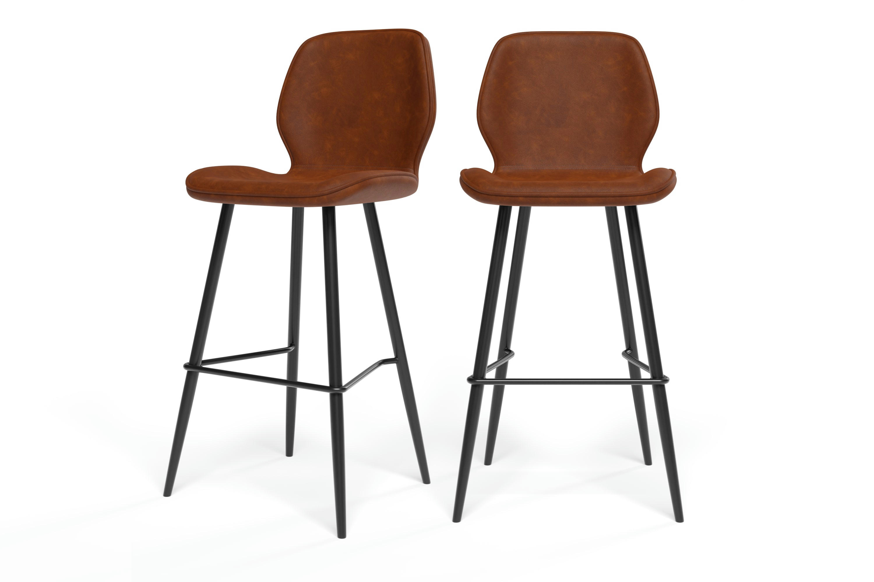 ETHAN - Lot de 2 tabourets de bar en pu cognac piètement noir