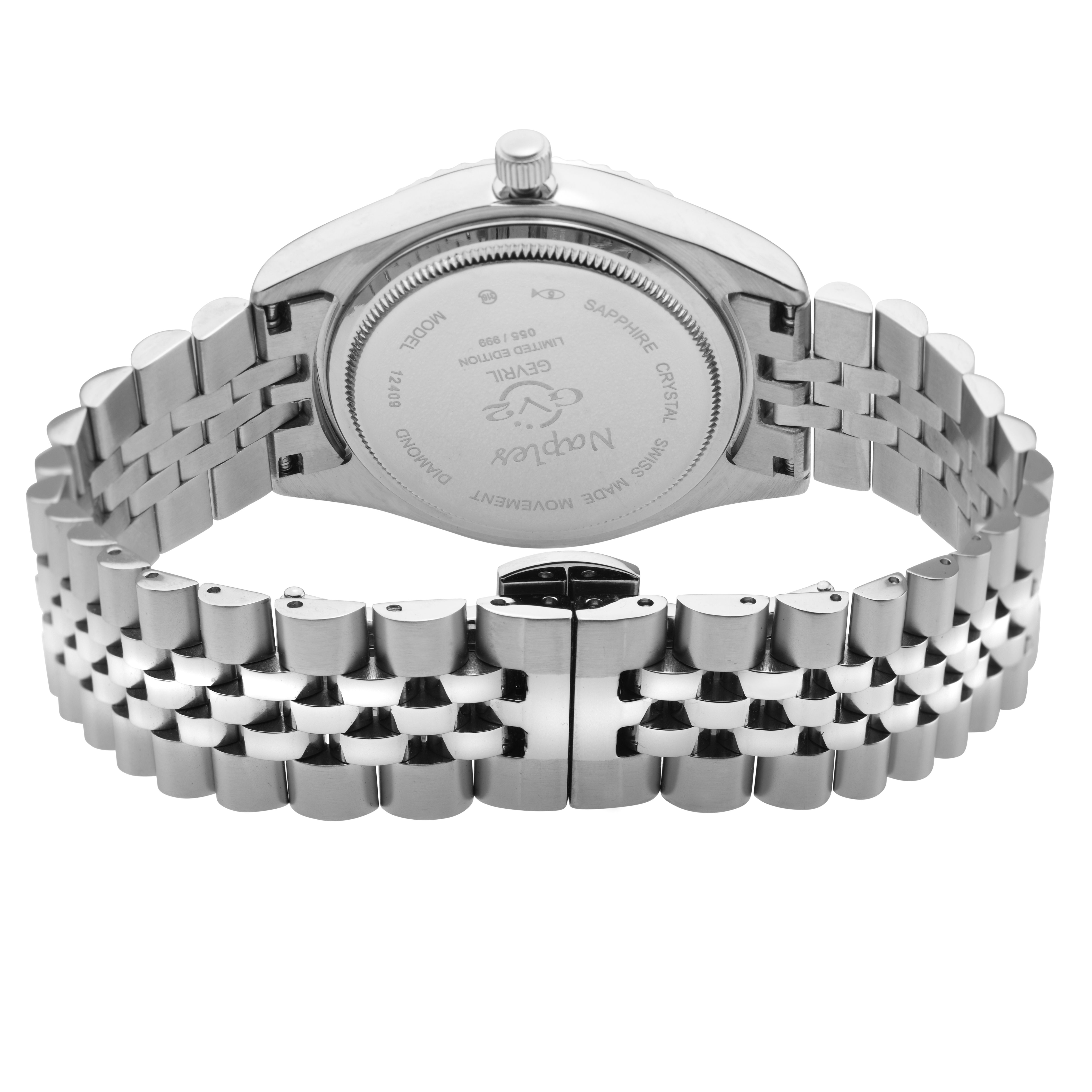 GV2 Naples 18 Diamond-Set Luxury Swiss Quartz Blue Mother of Pearl Dial Stainless Steel Bracelet, Sapphire Crystal, Fluted Bezel 34 MM Watch
