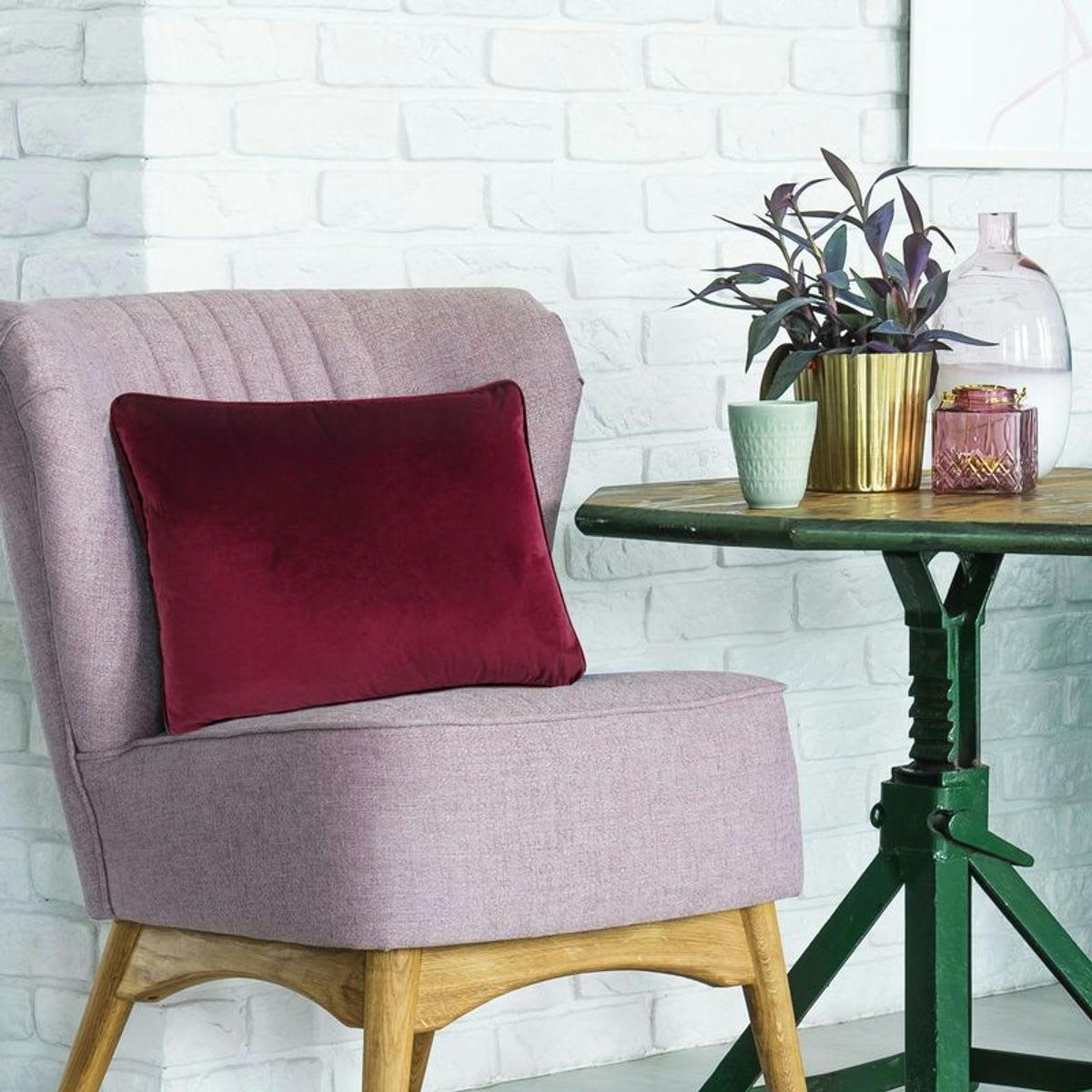 VELOURS - Coussin en velours rouge bourgogne 60x40