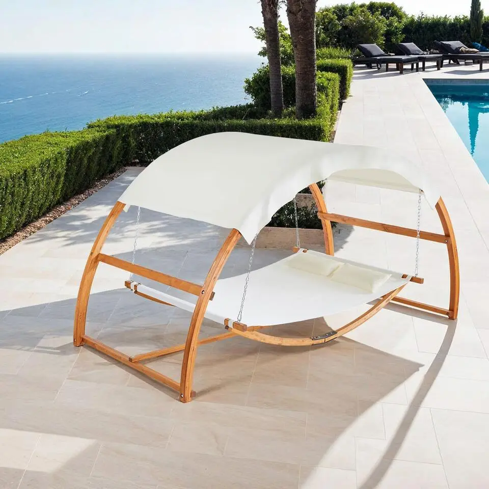 tectake Hangmat Locarno voor 2 personen 328x160x171,5cm, Teak