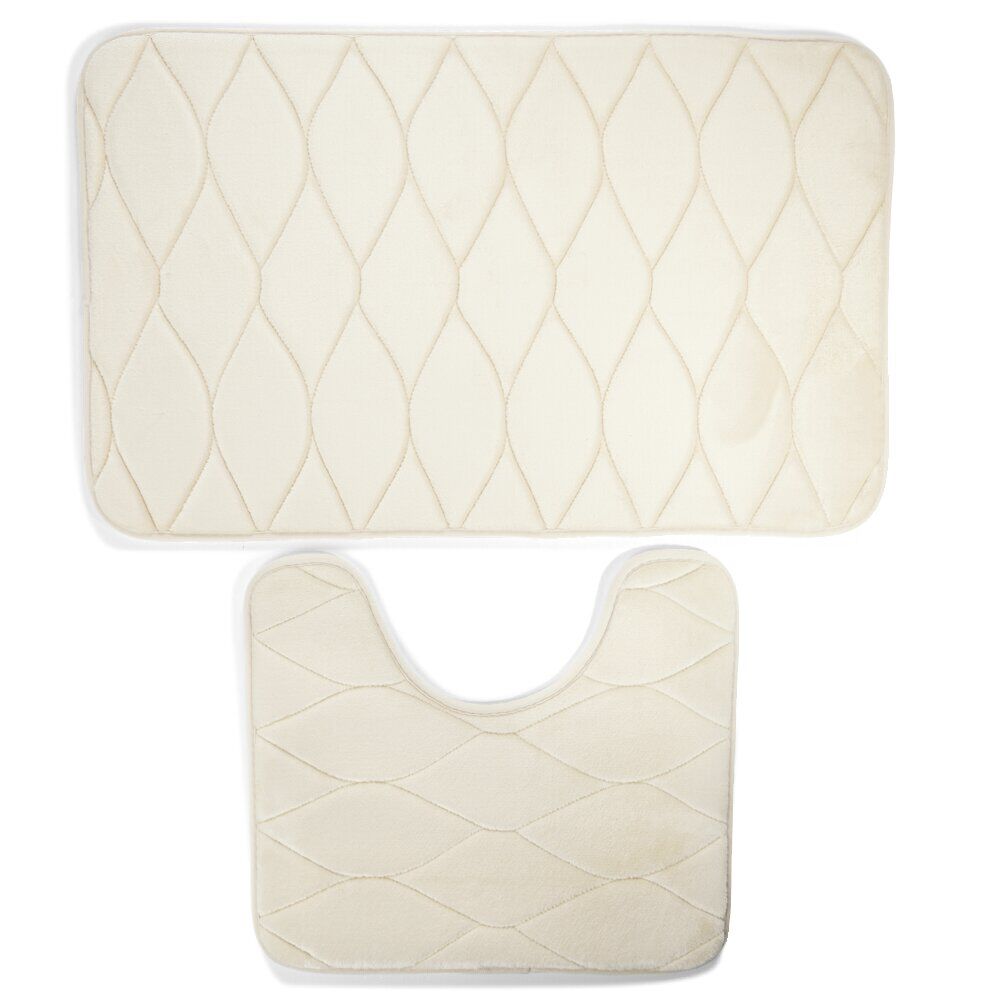 Ensemble tapis de douche mémoire de forme 45x75cm et WC 40x50cm beige