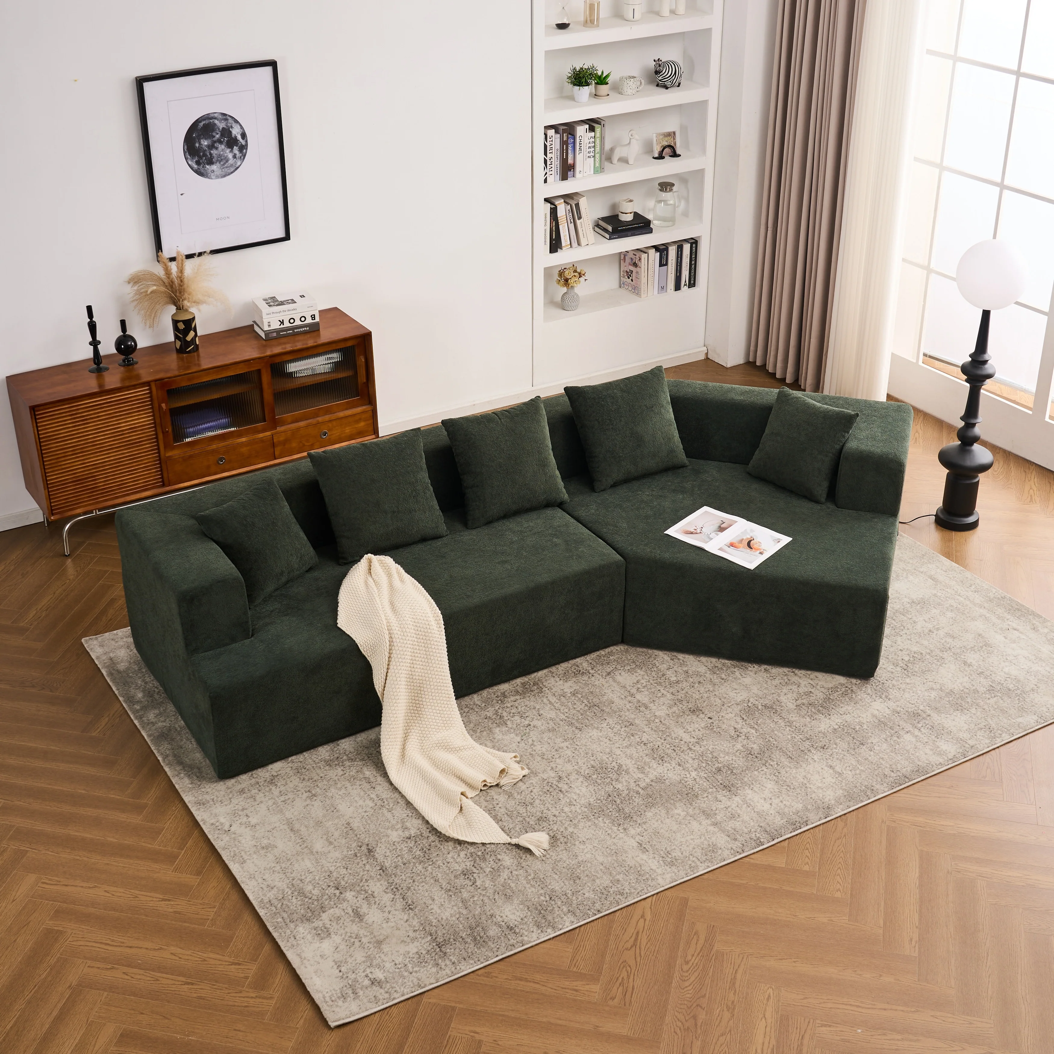 129.5 Chenille Memory Foam Sectional Sofa with Quick Rebound Foam