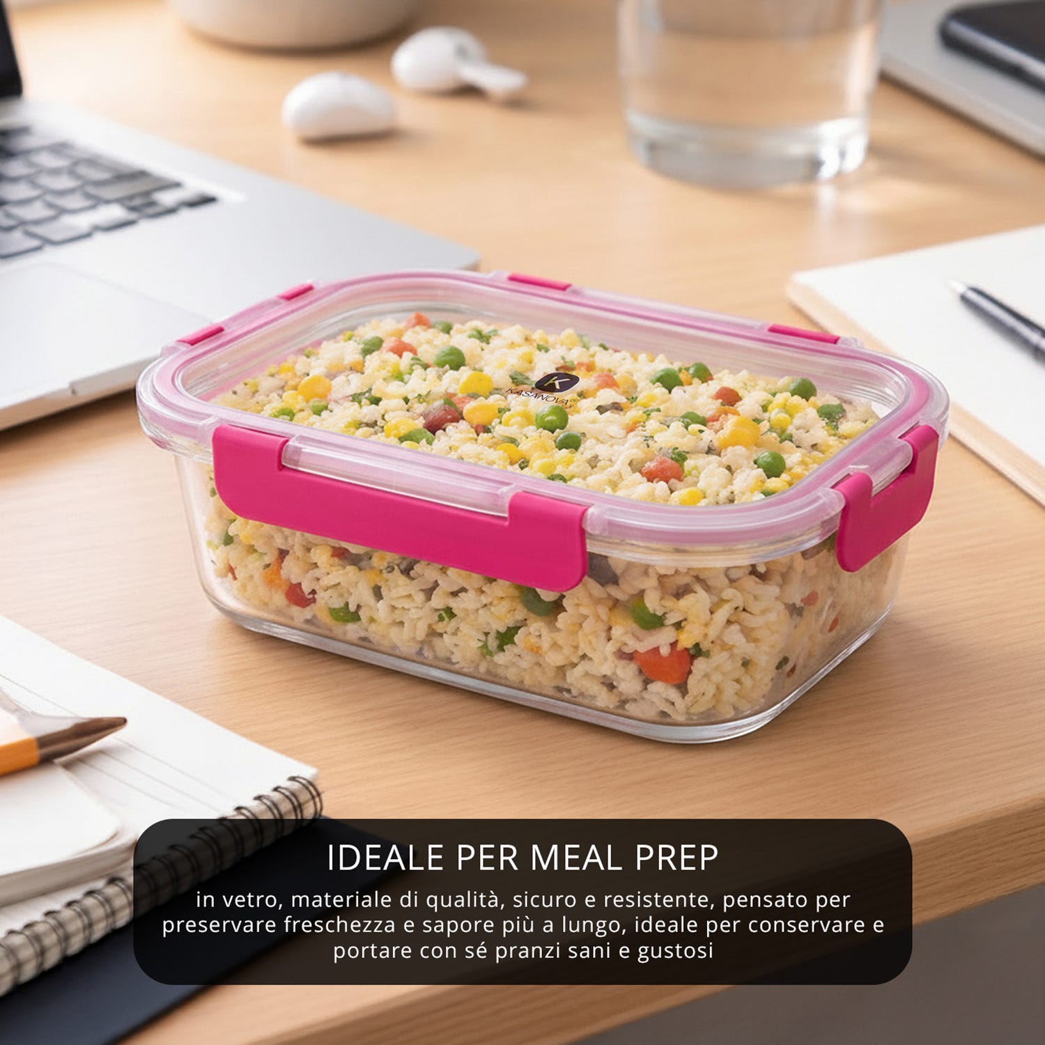 Contenitore alimentare 640 ml vetro rosa
