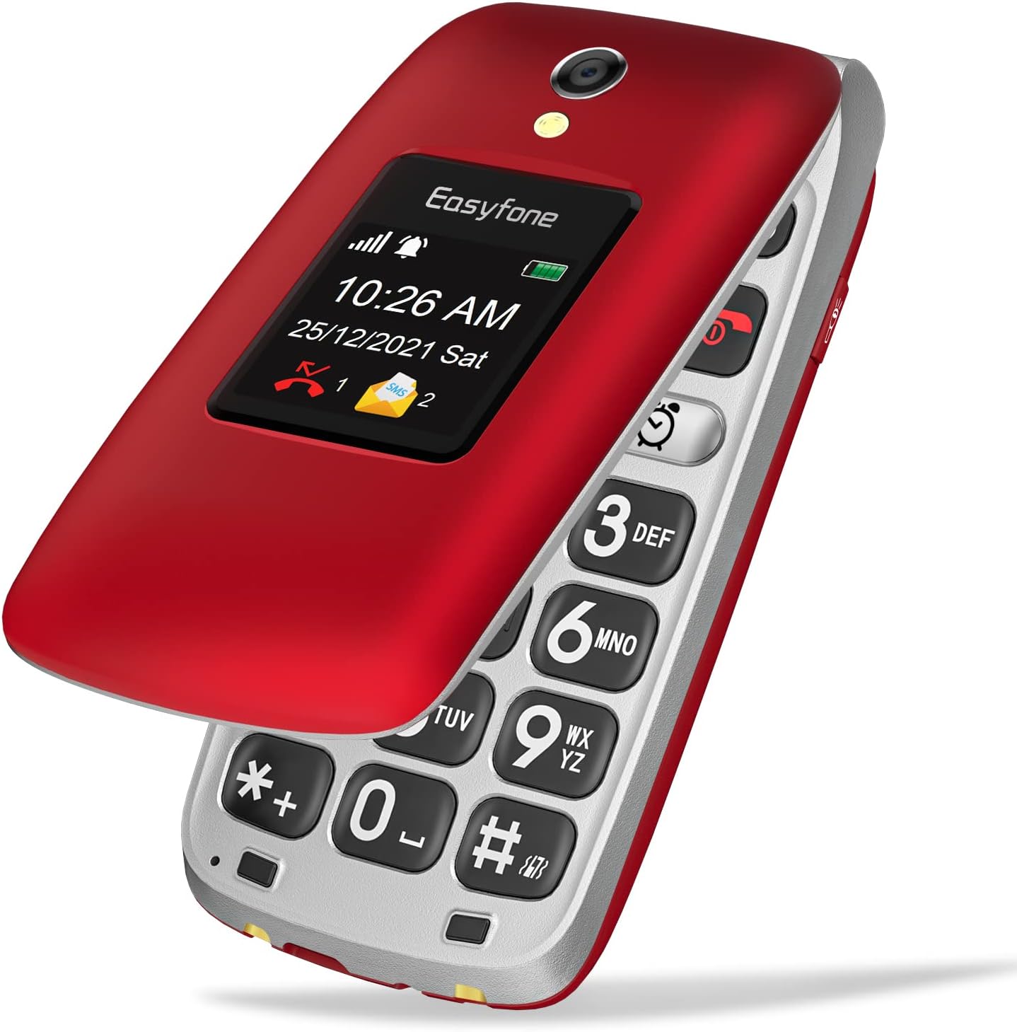 Easyfone Prime-A1 Pro Unlocked 4G Flip Cell Phone for Seniors | Easy-to-Use | Big Buttons | Clear Sound | SOS & Block Button | Photo Speed Dial | SIM Card Included and Charging Dock (Red)