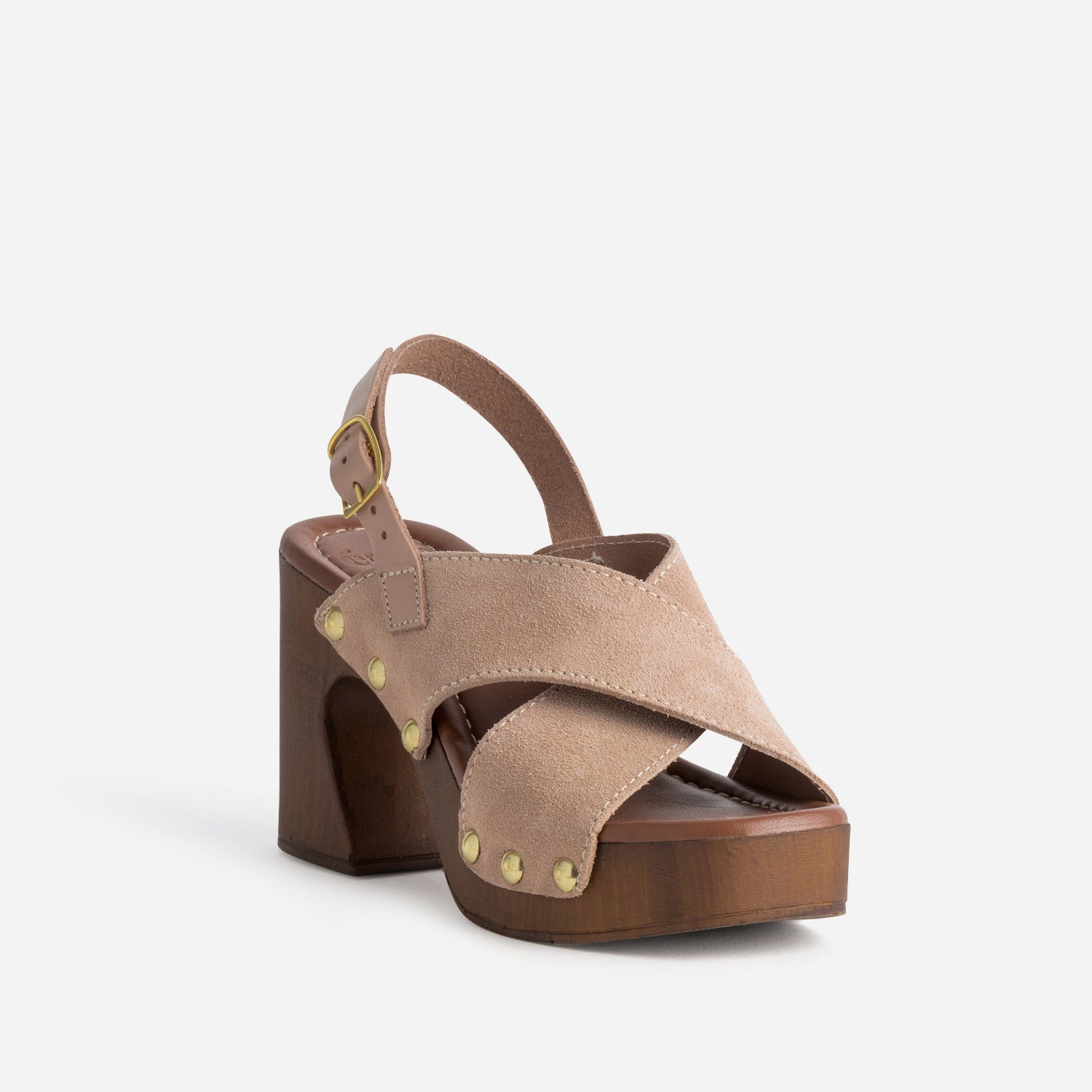 Sandale beige cuir velours