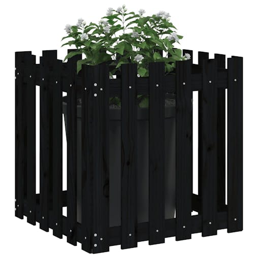 NNEVL Garden Planter with Fence Design Black 60x60x60 cm Solid Wood Pine