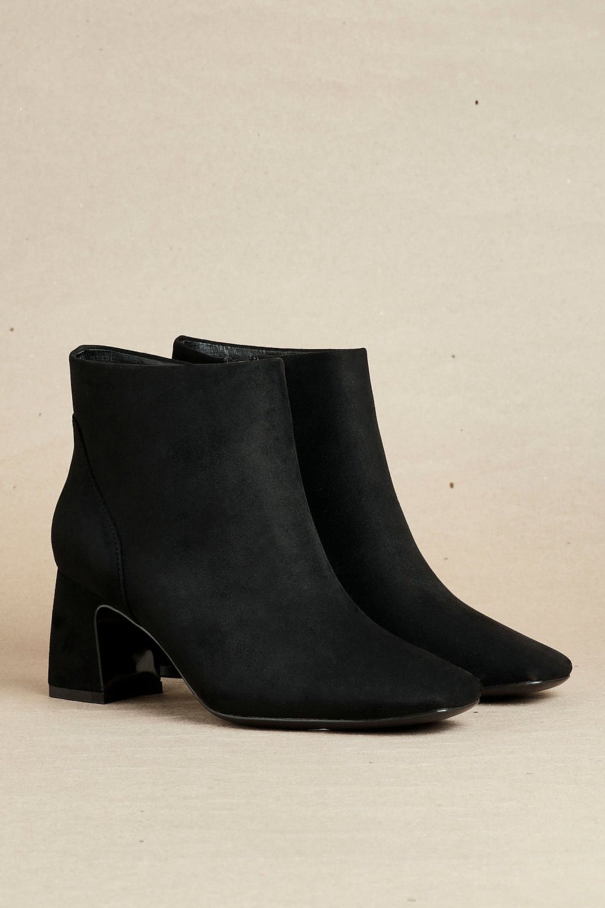 Linzi Cove Black Faux Suede Soft Square Toe Block Heel Ankle Boot