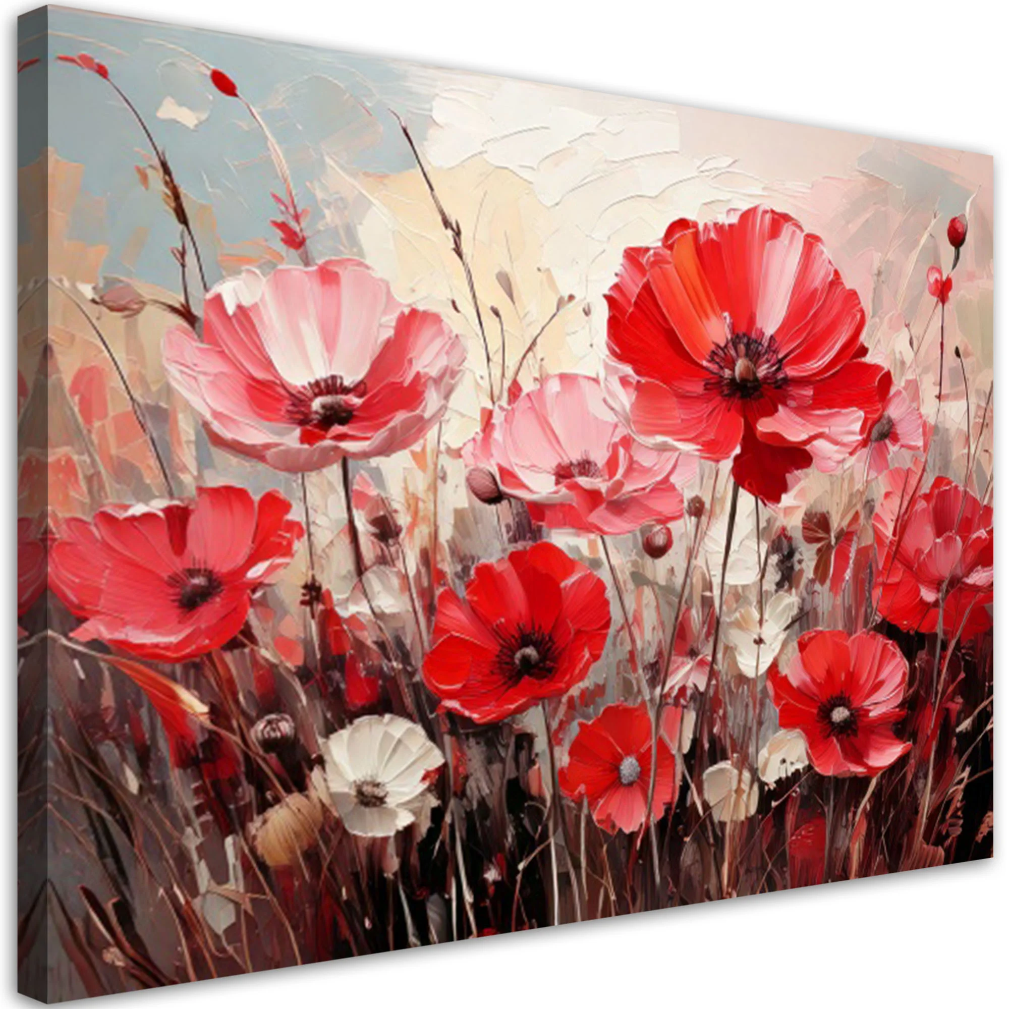 Obraz do salonu sypialni jak malowany, Polne różowe czerwone kwiaty 60x40