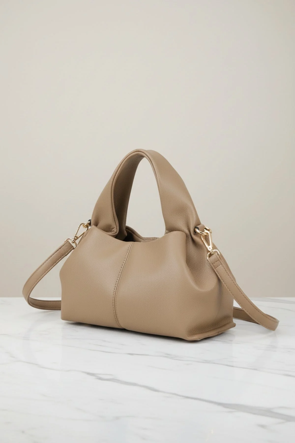 Taupe Soft Pleat Grab Handle Bag
