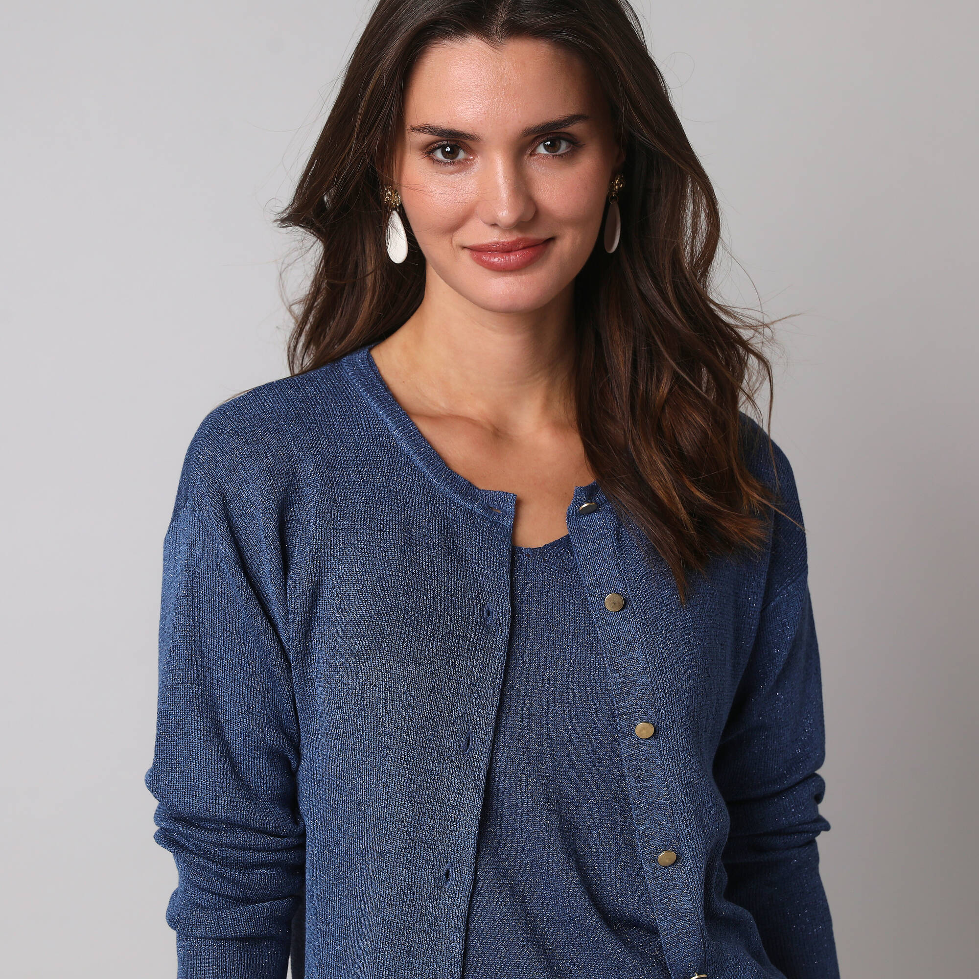 Gilet fine maille et fil brillant, manches longues