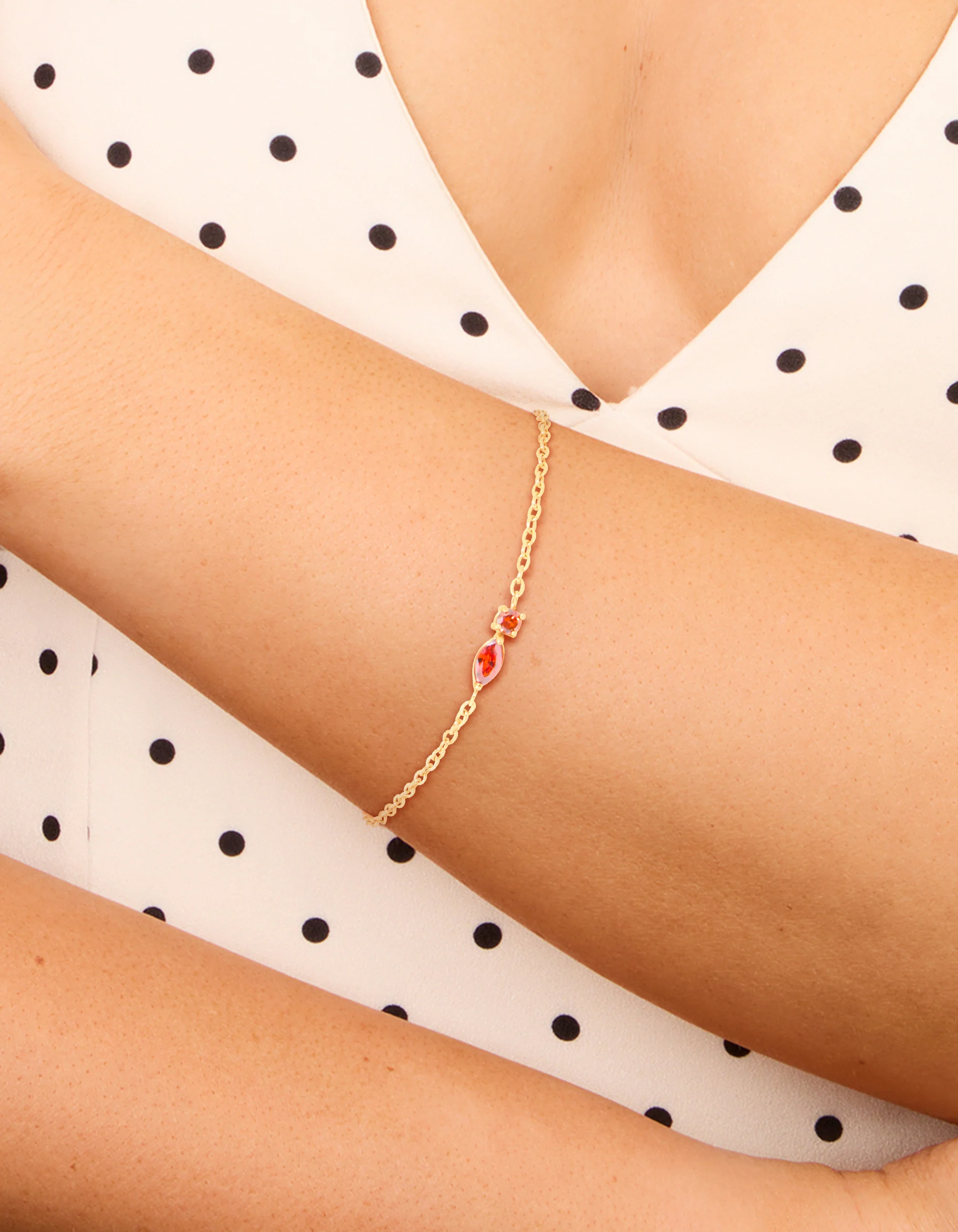 Waterproof Gold Plated Stainless Steel January Red Cubic Zirconia Birthstone Bracelet