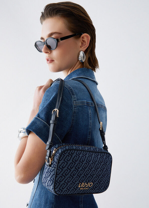 Borsa a tracolla piccola in denim jacquard
