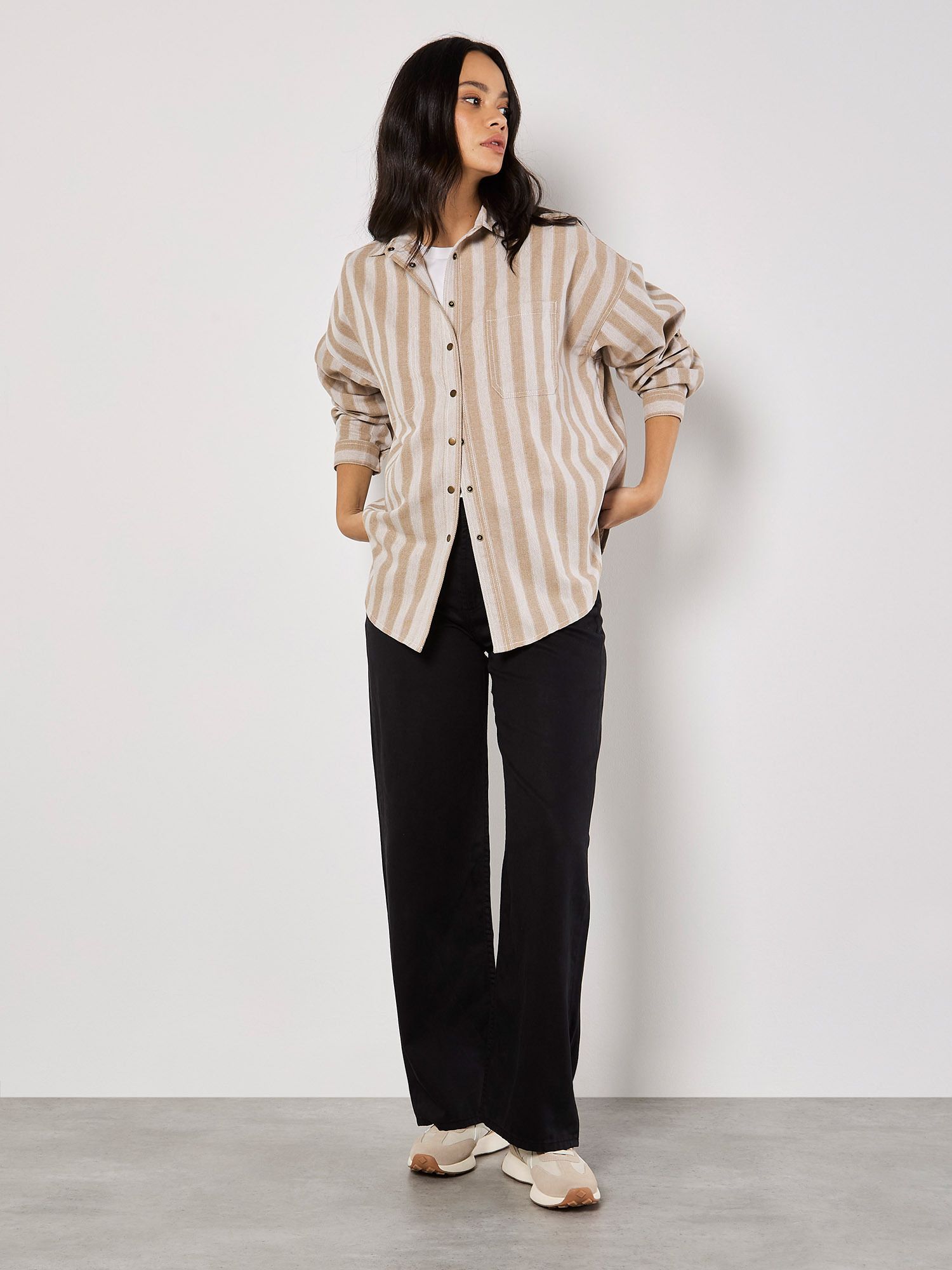 Apricot Twill Stripe Oversized Shacket