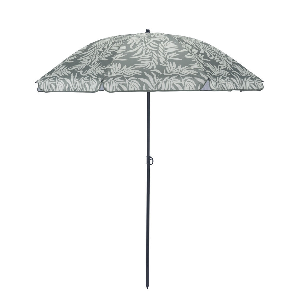 Parasol rond centré inclinable Sun motif feuillage vert UPF30  Ø160xH195cm